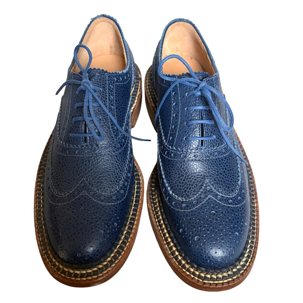 Grenson Archie Triple Welt Navy Pebble Leather Wingtip Shoes Womens 7.5/ Mens 6